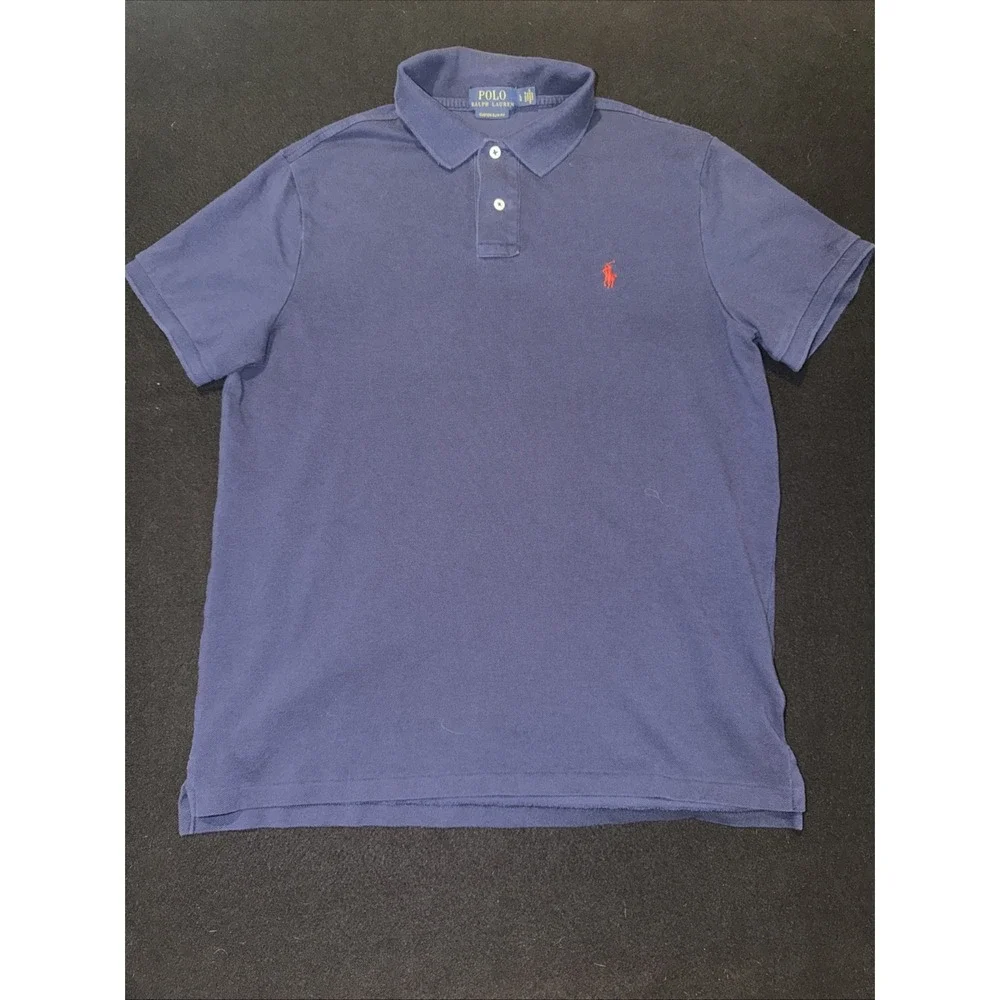 Polo Ralph Lauren Blue Short Sleeve Red Pony Custom Fit Mens Size Large